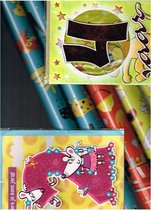 geschenkpapier/ gift wrap paper/ papier cadeau 200 x 70 cm/ 3 varianten/  grappige dieren/ Minnie/ Brandweerman met 2 wenskaarten  voor 2 en 4 jaar 2 rollen plakband
