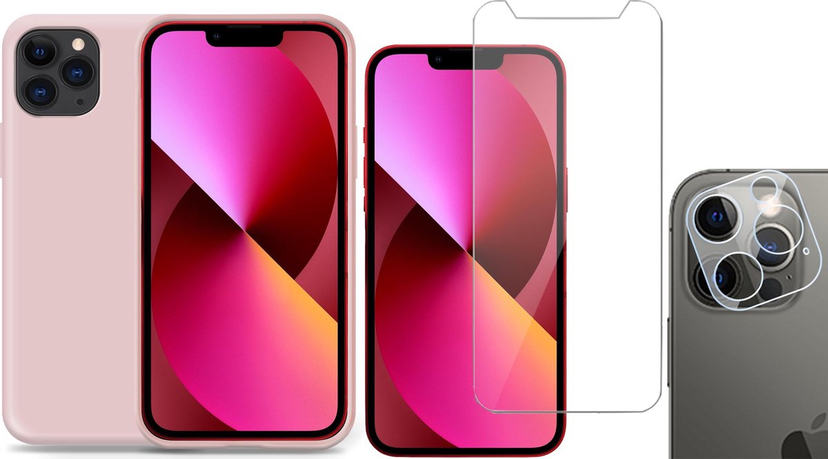 TechNow Shock Proof Backcover geschikt voor iPhone 13 Pro - Screenprotector en Camera Screen Protector - Roze