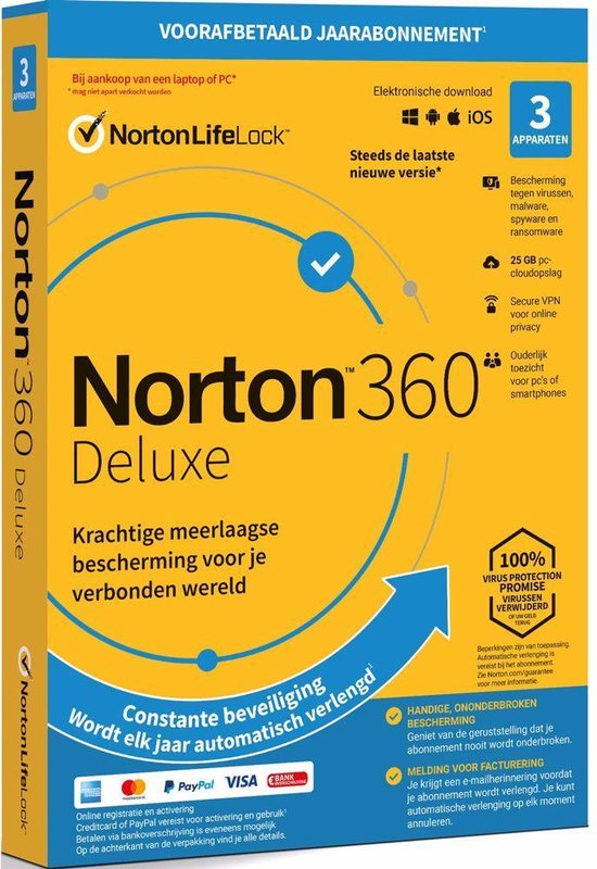 Norton - Antivirus 360 Deluxe - 25GB - 1 jaarlicentie - 3 apparaten