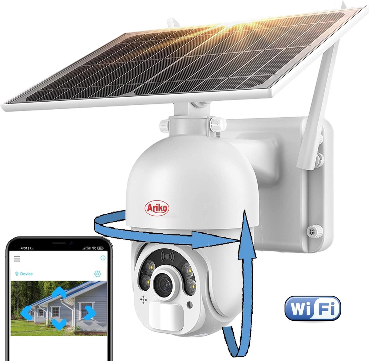 Ariko beweegbare PTZ camera 2mp met zonnepaneel en Wifi - met audio - persoon volger - Nederlandse handleiding en ondersteuning