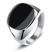 Victorious Zilveren Ring Zwart Natuursteen Heren – Zegelring - Maat 60 (19mm)