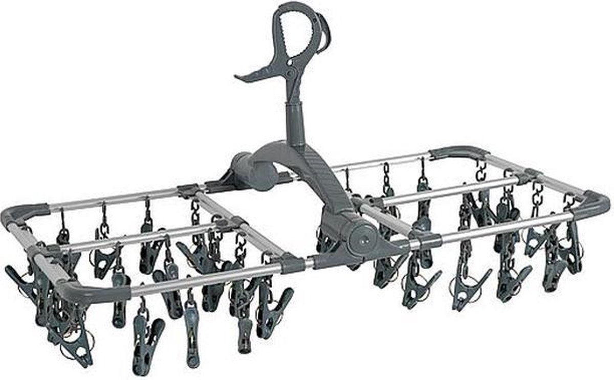 NordFalk hangend droogrek 59x34 cm met 36 knijpers - Wasrek inklapbaar - Droogcarrousel aluminium