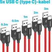 GIANAC USB C kabel, 5 Pack 0.25M 0.5M 1M 2M 3M - 3A type C kabel nylon USB C oplaadkabel en datakabel Fast Charge Sync snellaadkabel