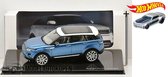 Range Rover Evoque (Blauw/Wit) (10 cm) 1/43 IXO Models + Hot Wheels Miniatuurauto + 3 Unieke Auto Stickers! - Model auto - Schaalmodel - Modelauto - Miniatuur autos - Speelgoed voor kinderen