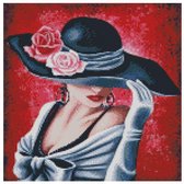 Diamond painting 40 x 40 cm - Vrouw met hoed