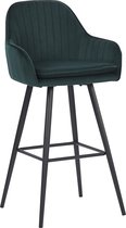 HTfurniture-Lara bar stool-dark green velvet-with armrest-black legs-bar chair