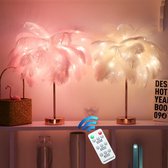 WiseGoods Luxe LED Verlichting Boom met Veren - Tafellamp - Woondecoratie - Slaapkamer Decoratie - Wit - Met Afstandsbediening