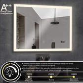 Aquamarin® LED-verlichte badkamerspiegel - 120 x 60 cm, energieklasse A++, met aanraaksensor, instelbare verlichting (warm, neutraal, koud), wandbevestiging, digitale klok - make-upspiegel