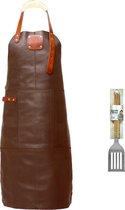 Sorprese Premium – bbq schort – bruin-cognac creme – bbq schort mannen – 100% premium leder – inclusief jamie oliver bbq spatel - bbq schort leer man