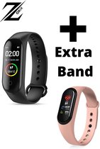 ZORIX®-M4 Stappenteller -Smartwatch- Activity Tracker - Sporthorloge - Heren - Dames - Zwart + Roze Band