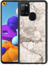 GSM Hoesje Geschikt voor Samsung Galaxy A21s Hoesje Bumper met Zwarte rand Marmer Beige