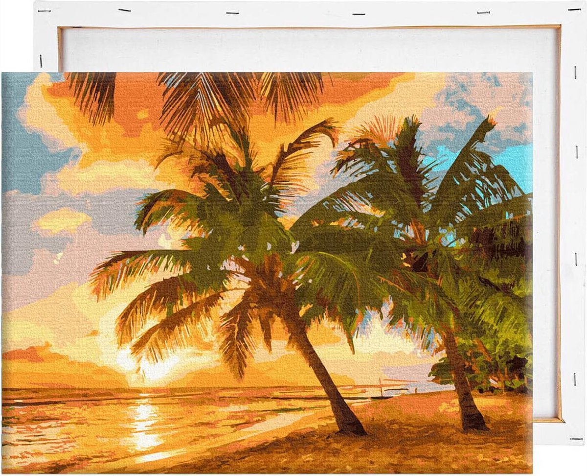 Schilderen Op Nummer Volwassenen DIY Paint By Number Compleet Hobby Pakket op Frame met Vernis - ®Arty Bee - Perfecte Zonsondergang 50x40cm — afbeelding 9