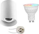 Mi-Light MiBoxer - Opbouwspot Set GU10 - Smart LED - Wifi LED - Slimme LED - 4W - RGB+CCT - Aanpasbare Kleur - Dimbaar - Luxino Luxina Pro - Opbouw Rond - Mat Wit - Verdiept - Kant