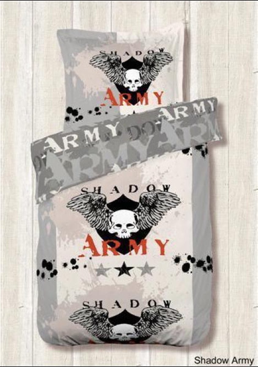 Dekbedovertrek Shadow army- doodskop- 140x200 cm + 1 kussensloop 65x65 cm - 100% katoen