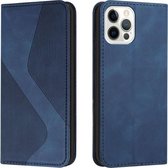 Skin Feel Magnetisch S-type Effen Kleur Horizontale Flip Leren Hoes Met Houder & Kaartsleuf & Portemonnee Voor iPhone 12/12 Pro (Blauw)