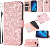 Voor Samsung Galaxy A5 (2017) Skin Feel Reliëf Zonnebloem Horizontale Flip Lederen Case met Houder & Kaartsleuven & Portemonnee & Lanyard (Rose Goud)