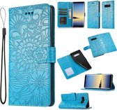 Voor Samsung Galaxy Note8 Huid Voelen Reliëf Zonnebloem Horizontale Flip Lederen Case met Houder & Kaartsleuven & Portemonnee & Lanyard (Blauw)