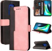 Voor Motorola Moto G9 Play / E7 Plus Zakelijke stiksels-kleur Horizontale Flip PU-lederen hoes met houder & kaartsleuven & fotolijst (roze)