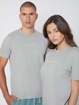 Unisex Casual Tekst Shirt met Borduurwerk, 100% Katoen, Beige, Maat S
