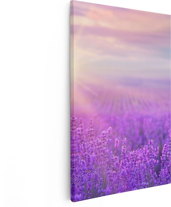 Artaza Canvas Schilderij Bloemenveld Met Paarse Lavendel  - 60x90 - Foto Op Canvas - Canvas Print
