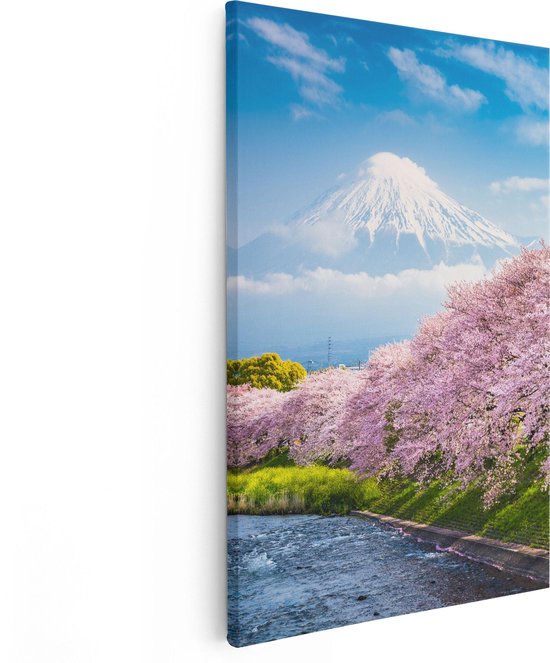 Artaza Canvas Schilderij Roze Bloesembomen Bij De Fuji Berg - 60x90 - Foto Op Canvas - Canvas Print