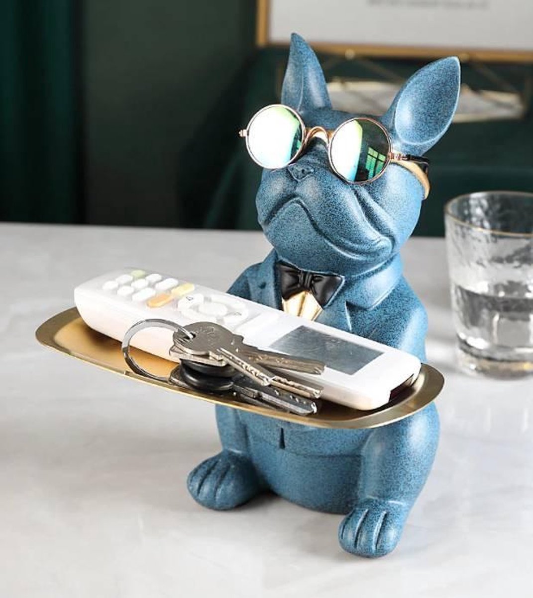 Franse bulldog 37 cm lime groen Polystone beeld Stoobz