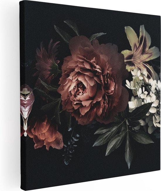Artaza Canvas Schilderij Bloemen Op Een Zwart Achtergrond - 30x30 - Foto Op Canvas - Canvas Print