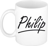 Philip naam cadeau mok / beker met sierlijke letters - Cadeau collega/ vaderdag/ verjaardag of persoonlijke voornaam mok werknemers