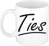 Ties naam cadeau mok / beker met sierlijke letters - Cadeau collega/ vaderdag/ verjaardag of persoonlijke voornaam mok werknemers