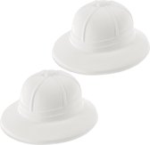 2x stuks tropenhelm wit van plastic - Safari hoed - Verkleedhoed voor volwassenen - Carnaval