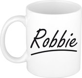 Robbie naam cadeau mok / beker met sierlijke letters - Cadeau collega/ vaderdag/ verjaardag of persoonlijke voornaam mok werknemers