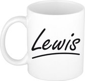 Lewis naam cadeau mok / beker met sierlijke letters - Cadeau collega/ vaderdag/ verjaardag of persoonlijke voornaam mok werknemers