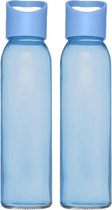 4x stuks glazen waterfles/drinkfles transparant blauw met schroefdop met handvat 500 ml - Sportfles - Bidon