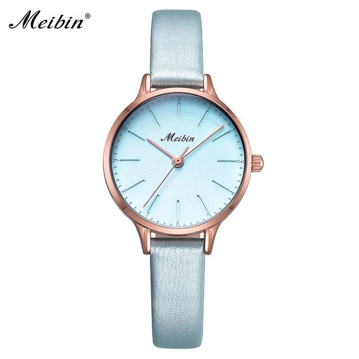 Longbo - Meibin - Dames Horloge - Blauw/Rosé/Blauw - 28mm