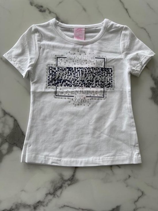 Chemise Filles , t-shirt fille "Bonjour Mon Amour" en blanc, disponible de la taille 92/98 à 164/170