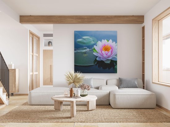 Artaza - Peinture sur toile - Fleur de lotus rose avec des nénuphars - 80 x 80 - Groot - Photo sur toile - Impression sur toile