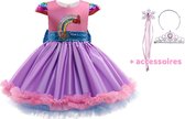Prinsessenjurk meisje + Tiara + Toverstaf - Verkleedkleren meisje - maat 116/122 (130) - Het Betere Merk - Regenboog - Paars - Roze - Prinsessenspeelgoed - Verkleedjurk - Paillette