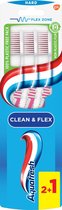 Aquafresh Brosse à dents Clean & Flex Hard 3 pièces