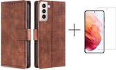 Telefoonhoesje Samsung Galaxy S21 Plus | Hoogwaardig Pu Leren Bookcase | Pasjeshouder | Luxe Uitstraling | Bruin + 1x screenprotector