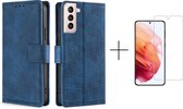 Telefoonhoesje Samsung Galaxy S21 | Hoogwaardig Pu Leren Bookcase | Pasjeshouder | Luxe Uitstraling | Blauw + 1x screenprotector