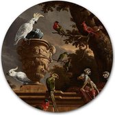Tuincirkel De Menagerie - WallCatcher | Tuinposter rond 40 cm | Meesterwerk van Melchior d’ Hondecoeter | Buiten muurcirkel Oude Meesters