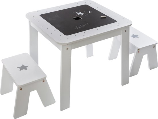 3-delige Kindertafel set Boy met stoelen 57x57x51cm - Wit