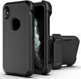 Robot schokbestendig siliconen + pc-beschermhoes met achtercliphouder voor iPhone XR (zwart zwart)