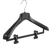 De Kledinghanger Gigant - 100 x Mantel / kostuumhanger kunststof zwart met schouderverbreding en anti-slip knijpers, 42 cm