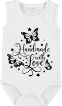 Baby romper met tekst | Handmade with love | mouwloos | maat 50-56 | kraam cadeau | baby