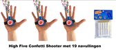 3x High Five Confetti Shooter met papieren snippers + 19 navullingen - shooter papier hig five thema feest festival party jubileum huwelijk