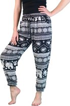 Yoga broek - Homewear- Dames - Authentiek Thai - Olifant patroon - Bohemian - Zwart - Harem - Loungewear