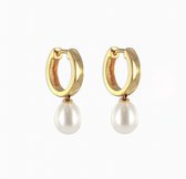 Druppel Parel Oorbellen – 18K Goud Verguld Sterling Zilver – Pearl Huggie Hoop Earrings – Valentijn Cadeautje Vrouw