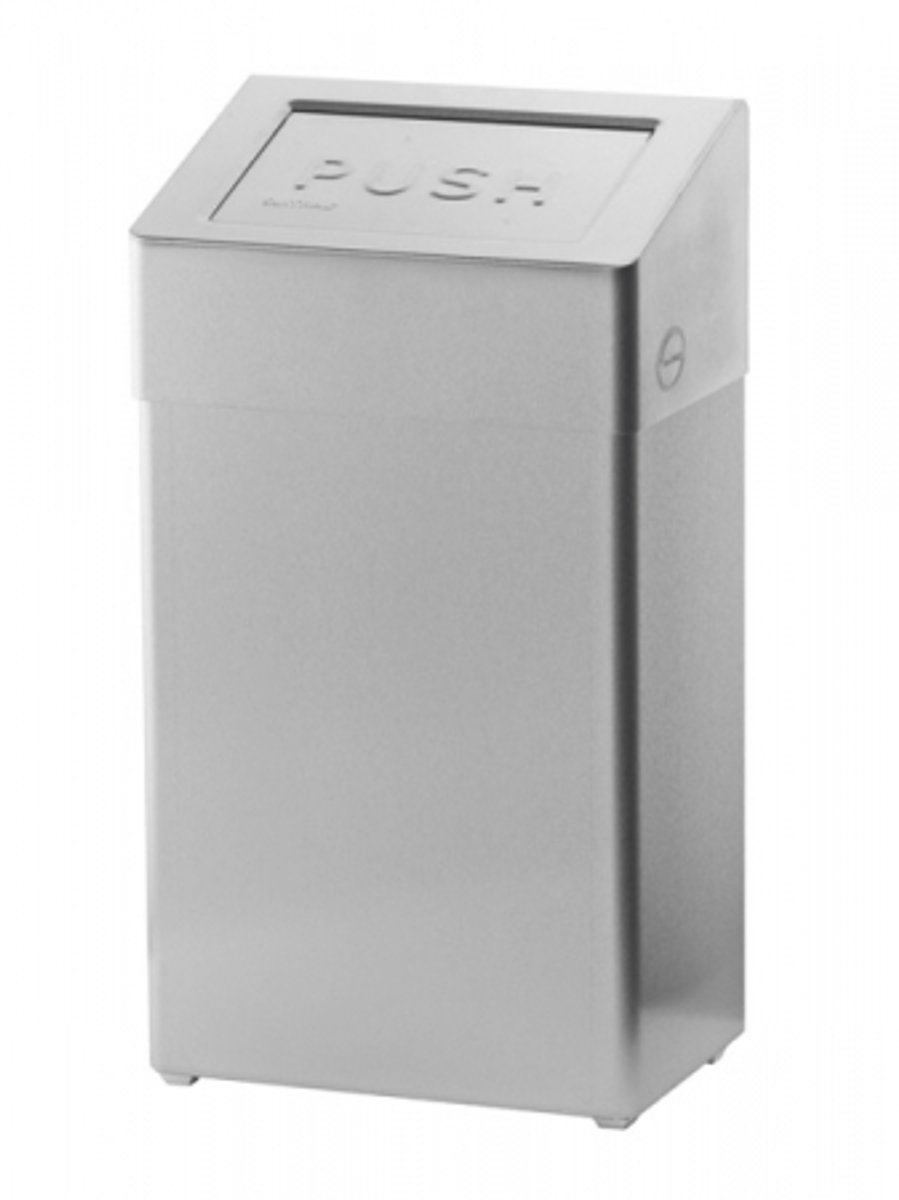 SanTRAL® Classic ABU 18 E Steel Touch (ST), afvalbak, 18 liter, gepolijst roestvrij staal, met anti-vingerafdrukcoating, zelfsluitende inwerpklep van roestvrij staal, met zakhouder, vrijstaand en voor wandmontage