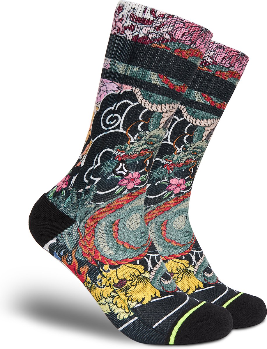 FLINCK Sportsokken M– Irezumi Tattoo – Naadloos, Ademend & Stevig – Unisex – Perfect voor CrossFit, Hyrox & Fitness